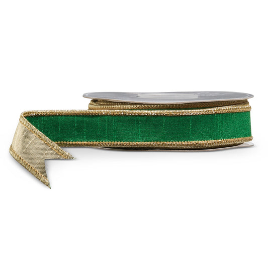 1" X 10 Yds Green and Gold Wired Ribbon