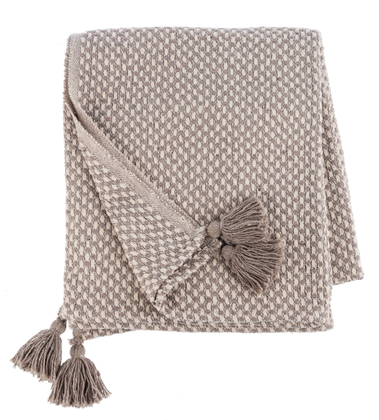 Tan Basket Weave Throw with Tassels