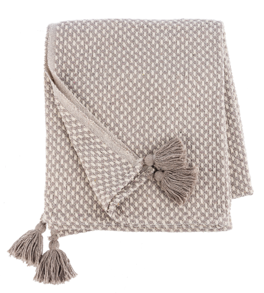 Tan Basket Weave Throw with Tassels