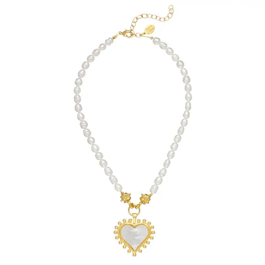 Mother of Pearl Heart Necklace On Pearl
